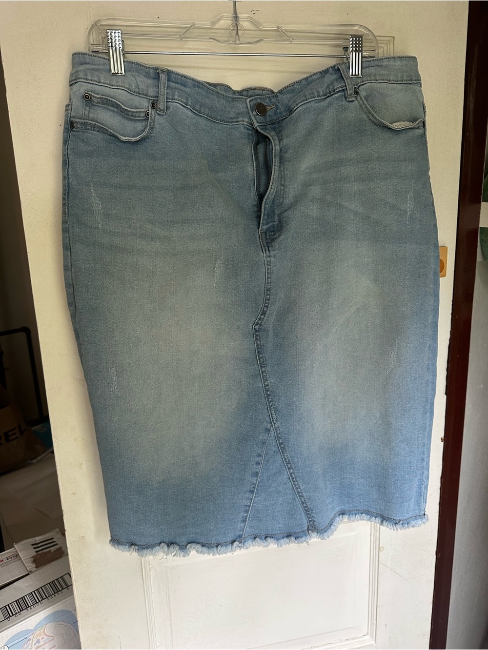 Avenue Light Blue Denim Pencil Skirt